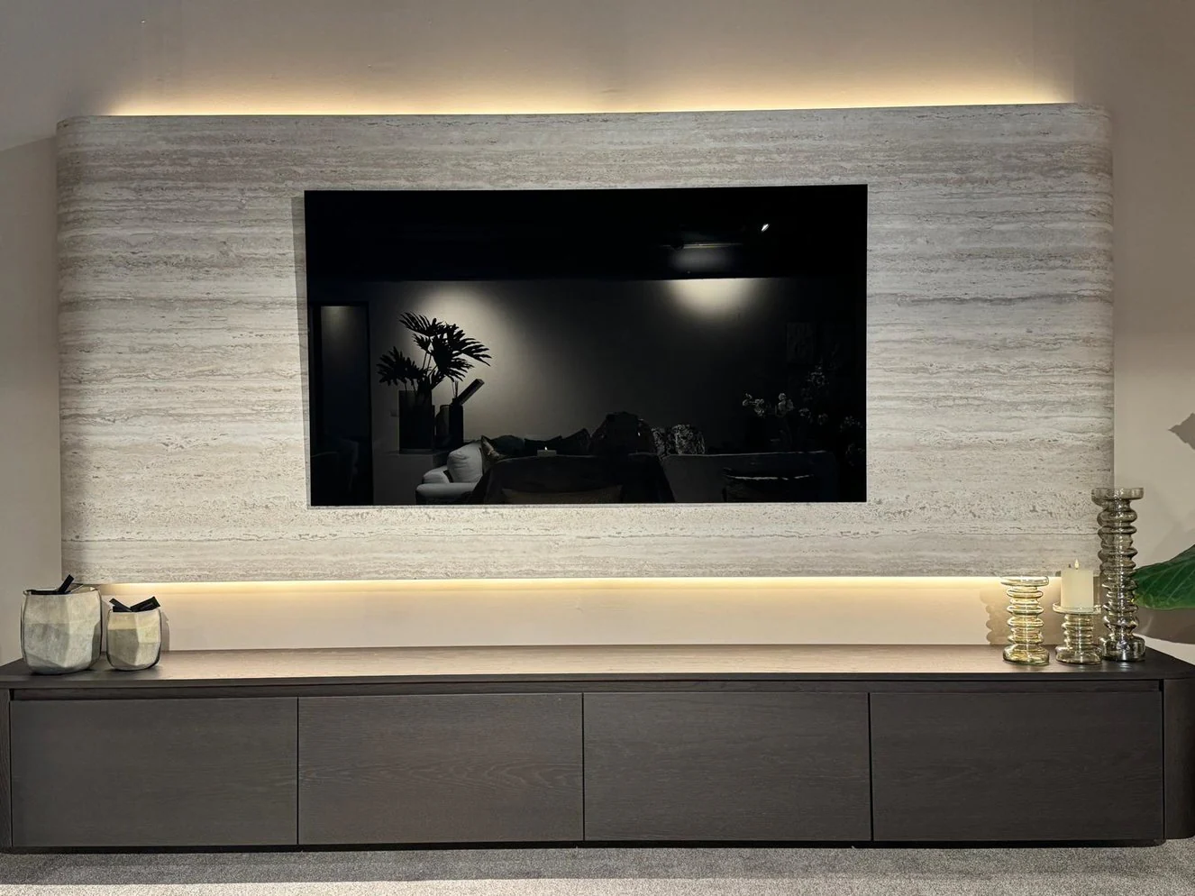 Wandpaneel Travertin Melamine - TV paneel - Afgeronde hoeken - Image 10