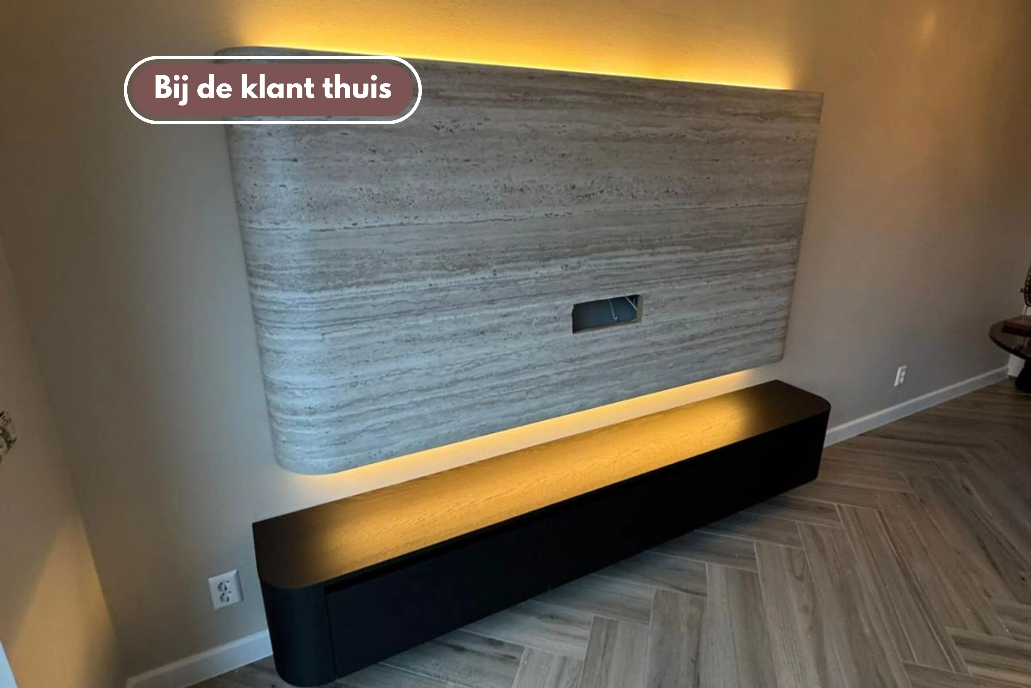 Wandpaneel Travertin Melamine - TV paneel - Afgeronde hoeken - Image 3