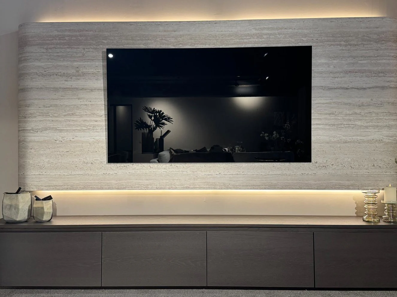 Wandpaneel Travertin Melamine - TV paneel - Afgeronde hoeken - Image 4