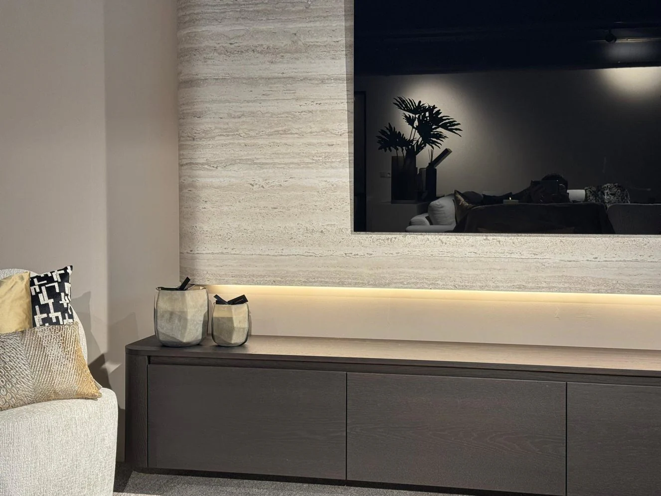 Wandpaneel Travertin Melamine - TV paneel - Afgeronde hoeken - Image 5