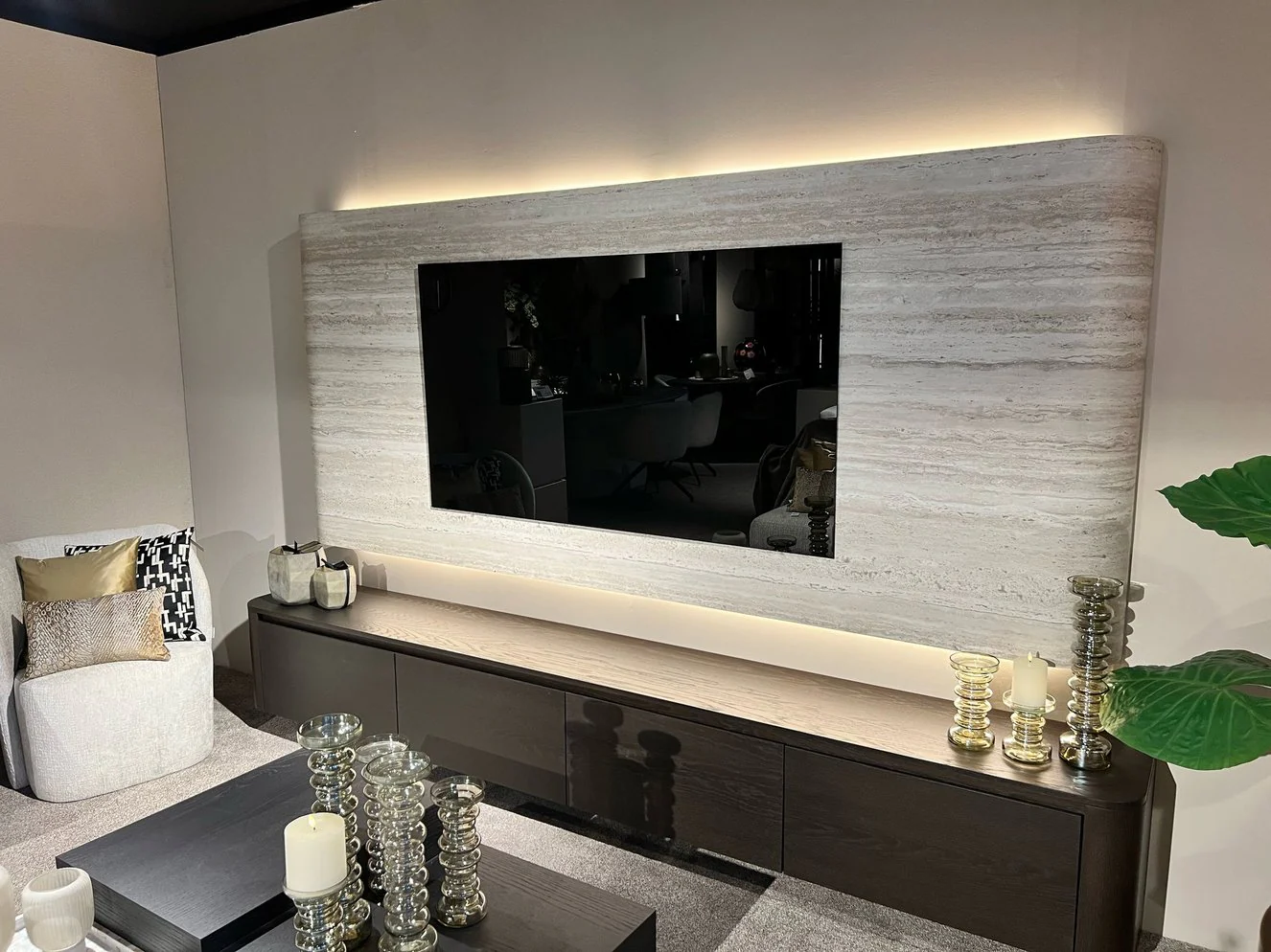 Wandpaneel Travertin Melamine - TV paneel - Afgeronde hoeken - Image 7
