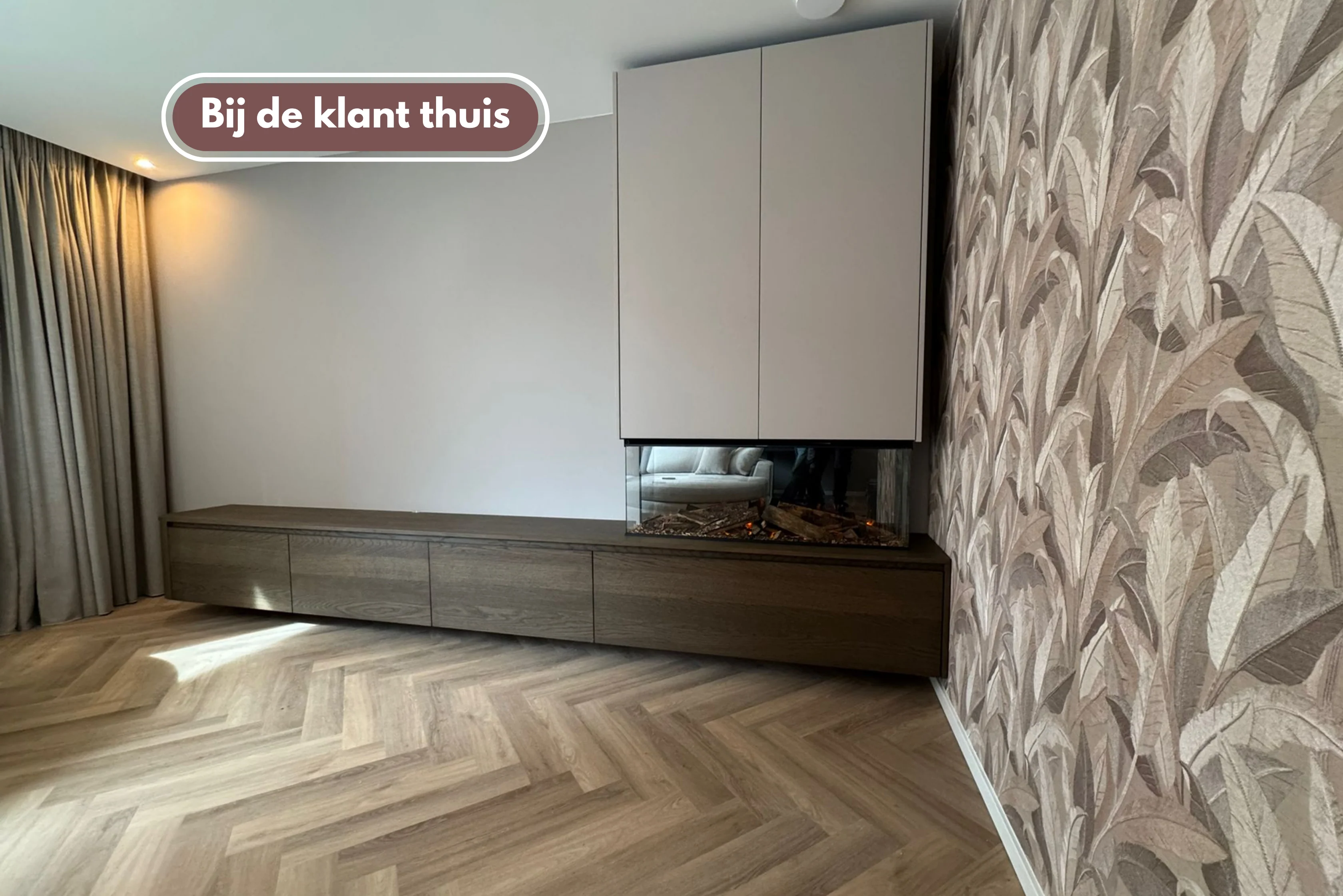 TV-meubel Mason Classic - Eiken - 3 kleppen - Elektrische haard - Met koof - Image 3