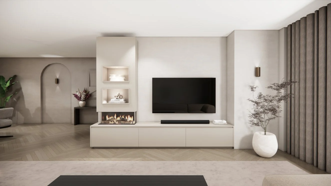 TV-meubel Mason Excellent - Eiken - 3 kleppen - Elektrische haard - Met koof - Image 12