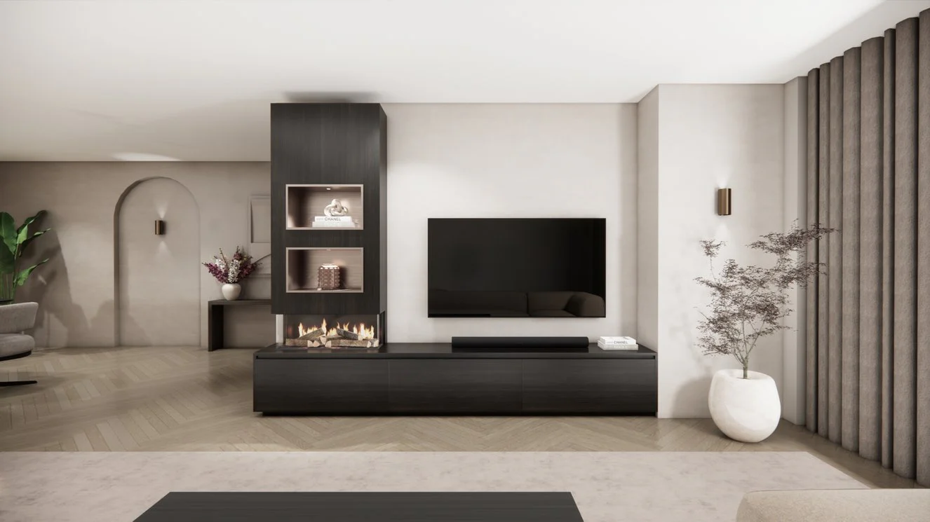 TV-meubel Mason Excellent - Eiken - 3 kleppen - Elektrische haard - Met koof - Image 6