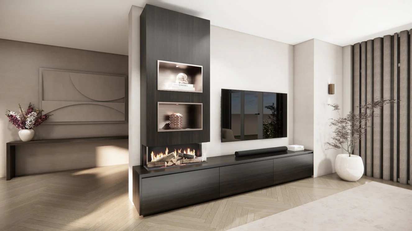 TV-meubel Mason Excellent - Eiken - 3 kleppen - Elektrische haard - Met koof - Image 7