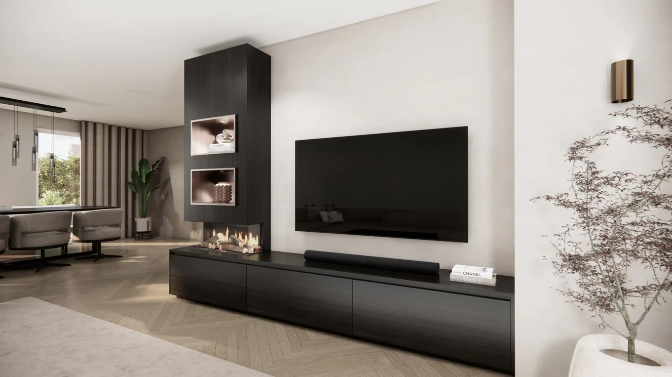 TV-meubel Mason Excellent - Eiken - 3 kleppen - Elektrische haard - Met koof - Image 8