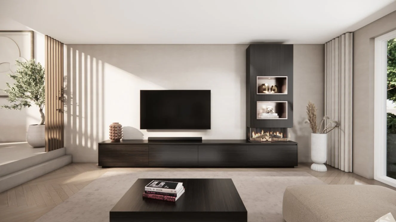 TV-meubel Mason Excellent - Eiken - 4 kleppen - Elektrische haard - Met koof - Image 15