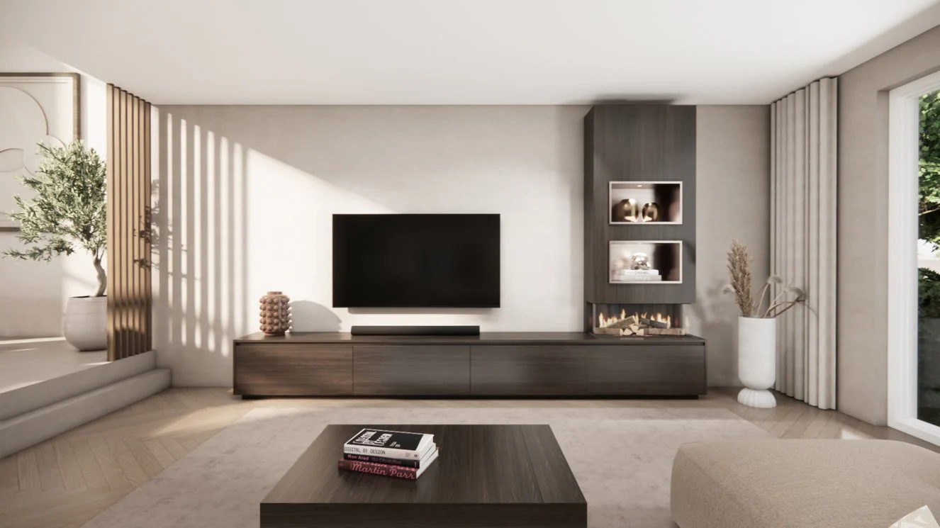 TV-meubel Mason Excellent - Eiken - 4 kleppen - Elektrische haard - Met koof - Image 21