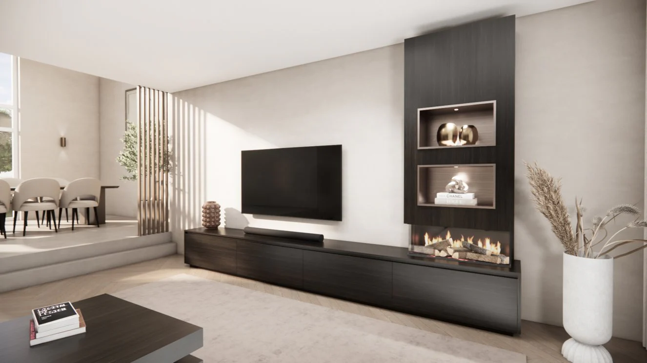 TV-meubel Mason Excellent - Eiken - 4 kleppen - Elektrische haard - Met koof - Image 4