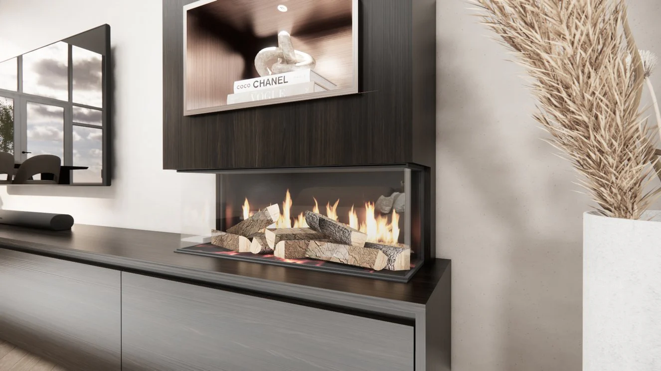 TV-meubel Mason Excellent - Eiken - 4 kleppen - Elektrische haard - Met koof - Image 5