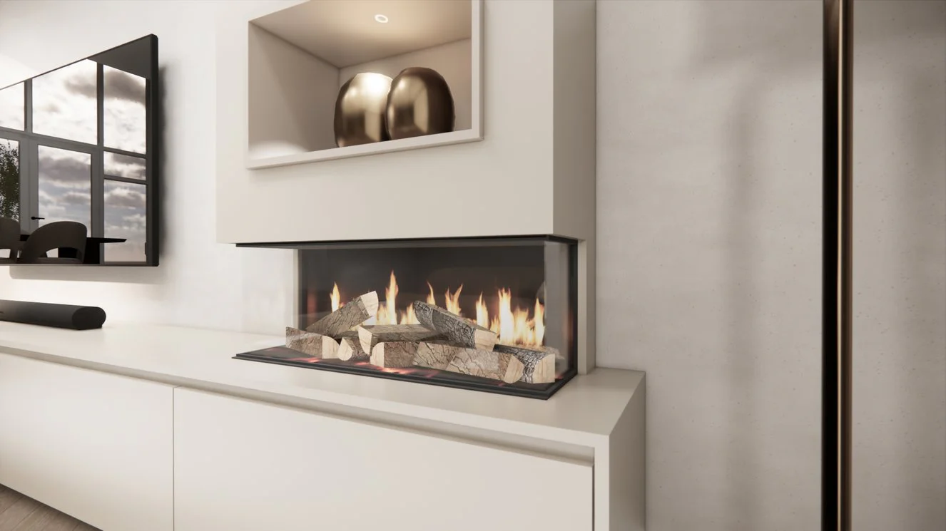 TV-meubel Mason Excellent - Eiken - 4 kleppen - Elektrische haard - Met koof - Image 8