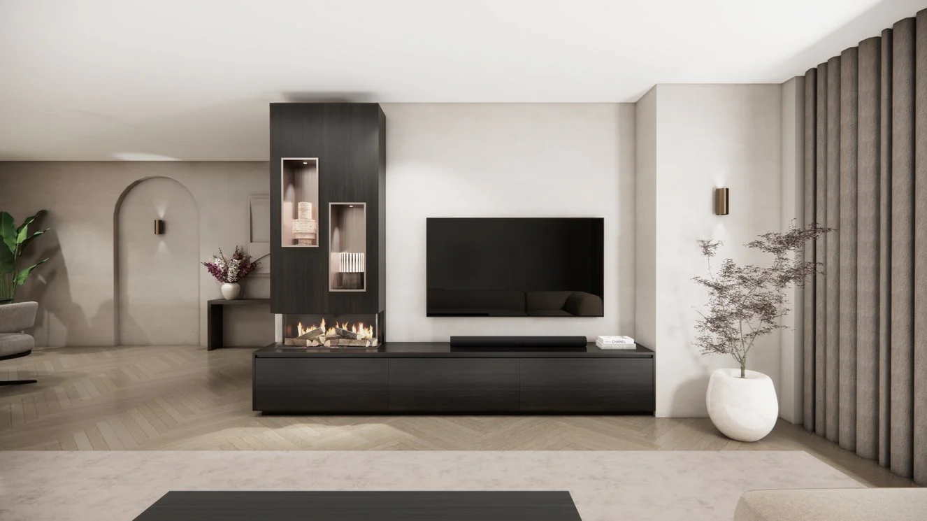 TV-meubel Mason Majestic - Eiken - 3 kleppen - Elektrische haard - Met koof - Image 10