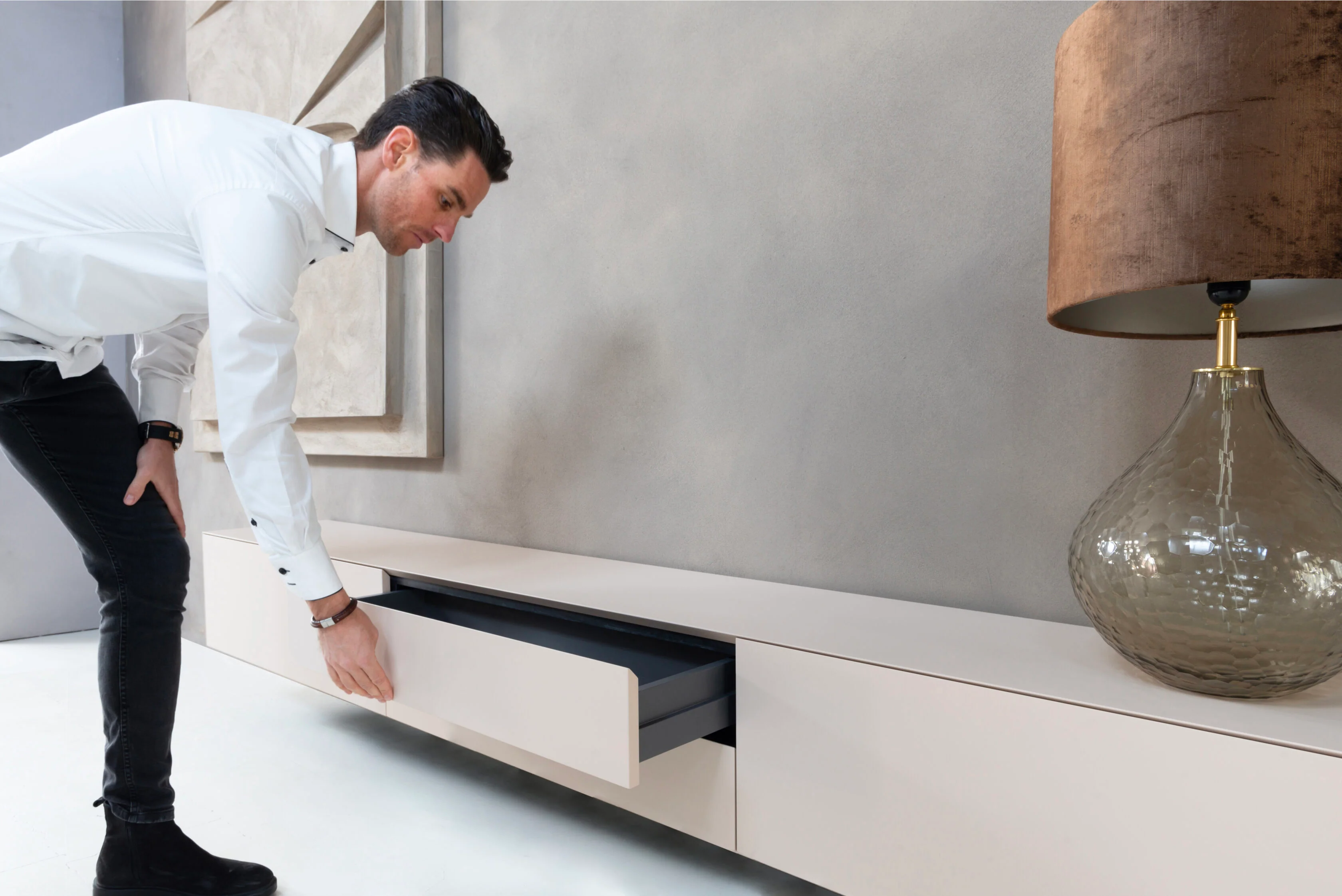 TV-meubel Zyan - Zwevend - MDF - 2 kleppen - 2 lades - Image 7